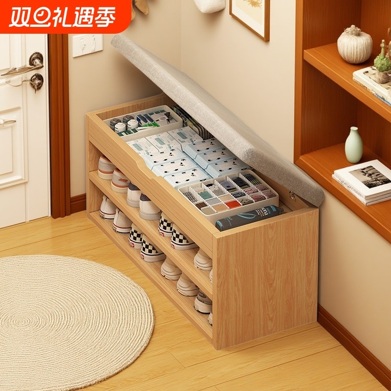 入户换鞋凳门口家用可坐可收纳鞋柜极窄实木鞋架玄关穿鞋凳进门凳