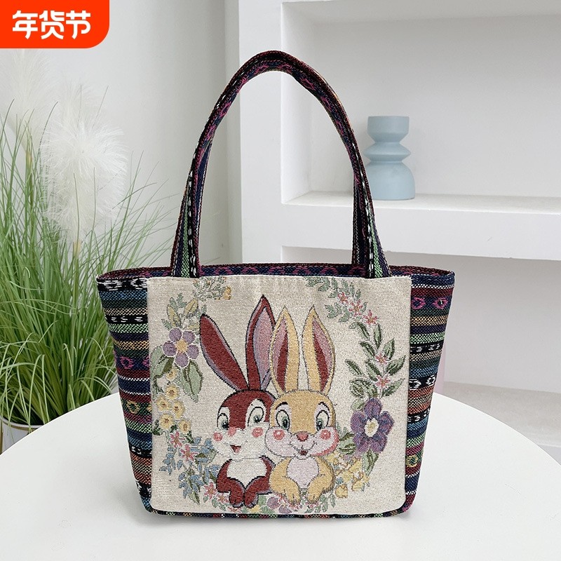 新款刺绣上班手提包学生帆布手提袋中国风包包女手拎包大象红色