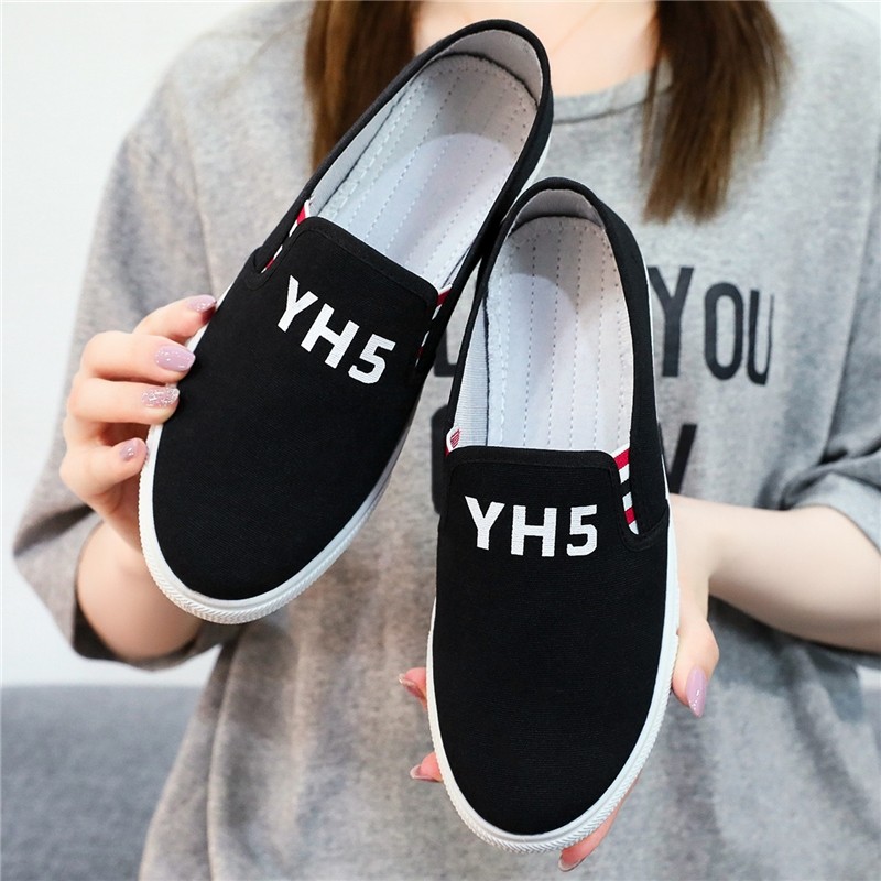 百搭厚底帆布鞋女2025春季新款一脚蹬懒人休闲鞋女学生低帮板鞋子