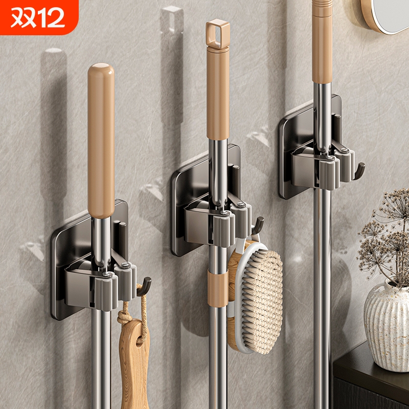 卫生间浴室置物架壁挂免打孔拖把扫把拖布夹固定卡扣收纳挂钩厨房