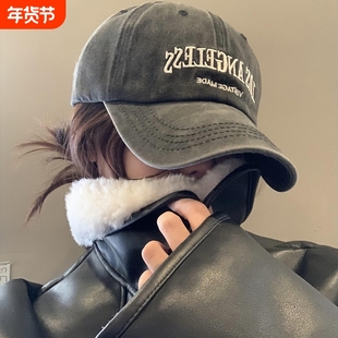 水洗牛仔棒球帽女2025新款美式大头围鸭舌帽宽帽檐显脸小灰色帽子