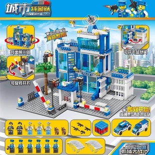 中国积木城市警察局益智拼装6到12岁男孩子拼图摆件8消防兼容乐高