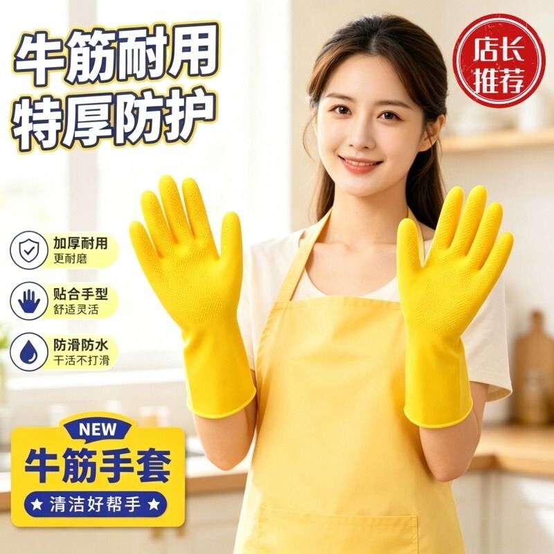 洗碗乳胶皮手套家务清洁耐用橡胶图片