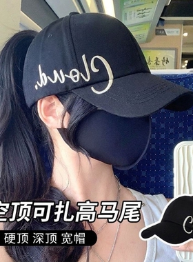 夏款空顶扎马尾女2026遮阳帽防晒显脸小大头围鸭舌帽子魔术贴白色