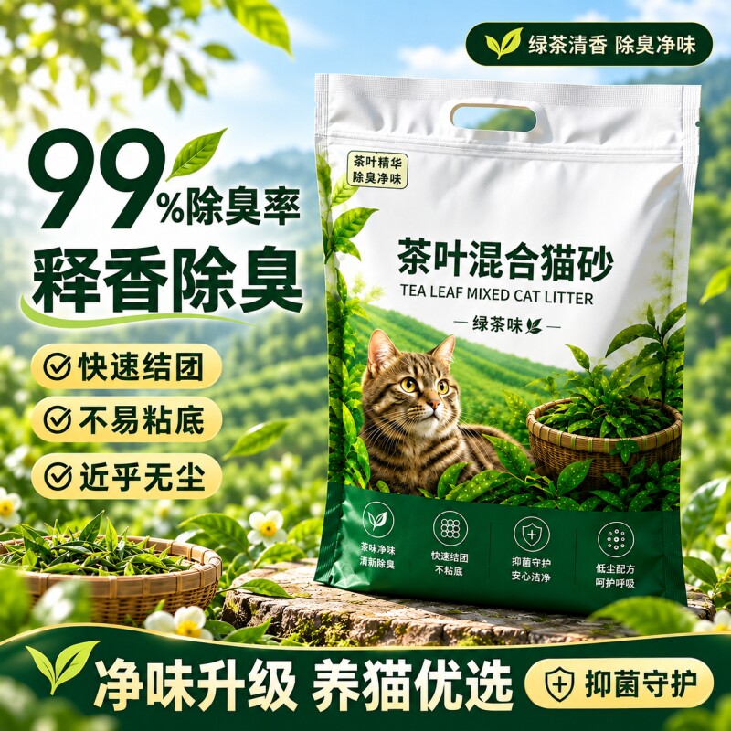 绿茶结团豆腐猫砂混合砂木薯膨润土砂清香除臭无尘沙吸水除尿包邮