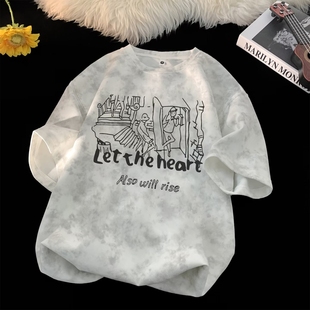 重磅扎染短袖男t恤ins潮牌高级感男女夏季宽松半截袖新款设计半袖