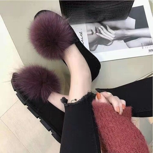 意尔康心选新款毛毛鞋女外穿2025秋冬季韩版潮豆豆鞋加绒保暖舒适