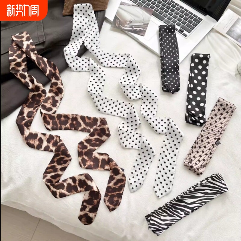 豹纹丝巾长条高级感时尚轻奢高级百搭波点领巾头巾绑发带飘带腰带
