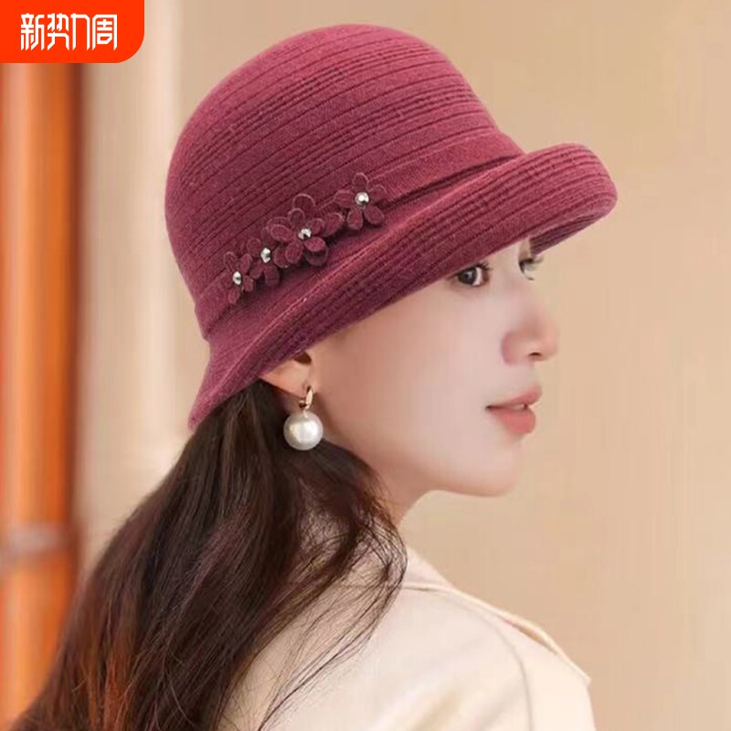 中老年人卷边礼帽女士渔夫帽款秋冬冷帽盆帽新款洋气百搭妈妈帽子