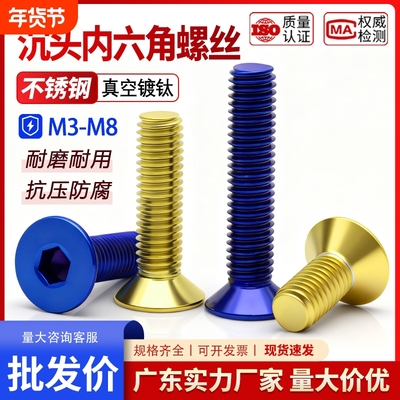 304不锈钢沉头内六角螺丝镀钛