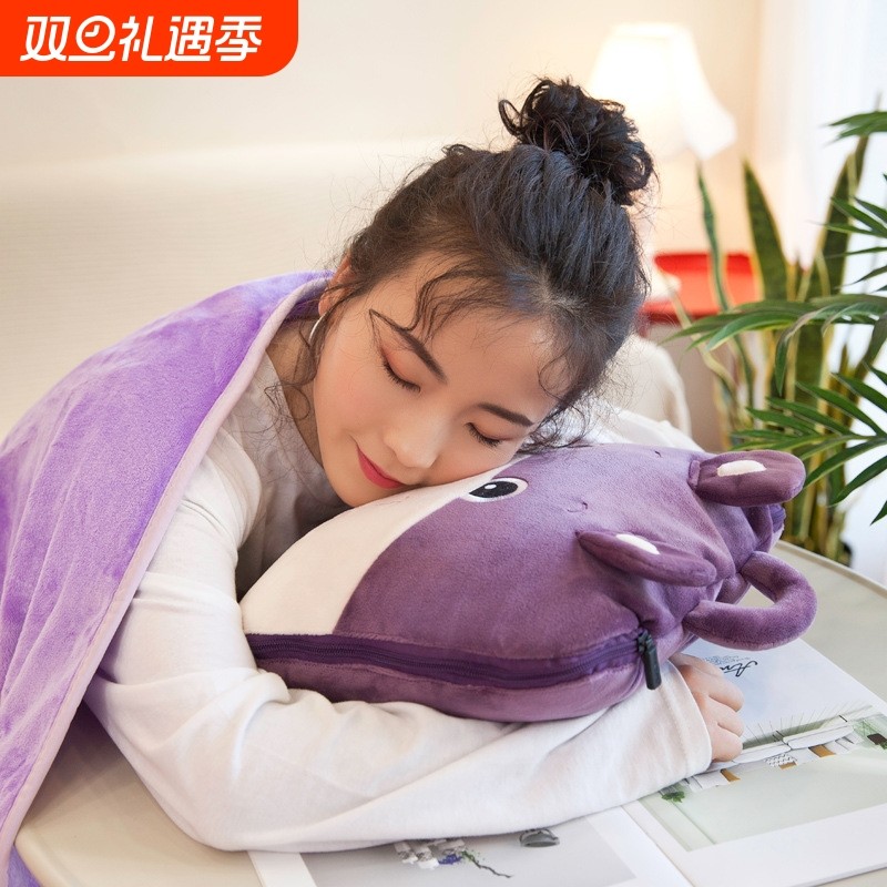抱枕被子两用办公室午睡毯靠垫多功能卡通空调被车用法兰绒毛毯