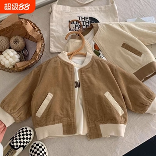 儿童春秋外套韩系复古灯芯绒秋季夹克男女宝宝洋气休闲棒球服上衣