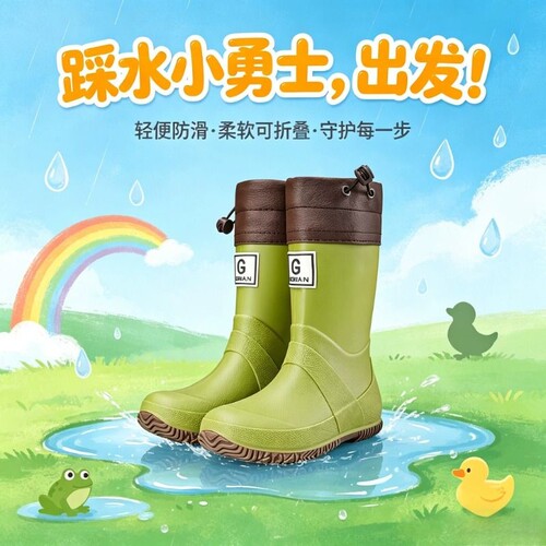 儿童雨鞋男童女童户外可折叠防滑雨靴轻便学生上学涉水胶鞋防水鞋