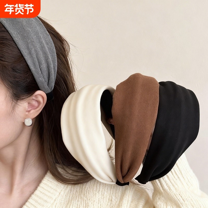 日常外戴宽边发卡发箍女2025新款秋冬高颅顶灰色发带红色头箍头饰