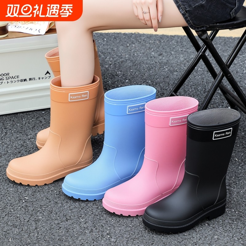 时尚中筒女士雨靴水靴雨鞋水鞋加绒防滑保暖厨房厚防水胶鞋冬高筒