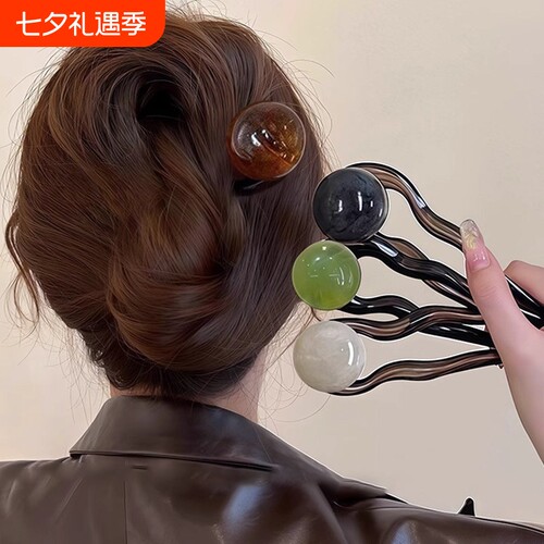 复古u型发簪女高级感后脑勺丸子头盘发神器简约气质发钗簪子头饰