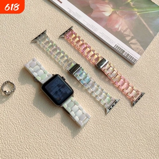 适用苹果iwatch11/10代镭射表带SE/UItra3/2/1三株手表带S9/8/7时尚创意小众手表带女