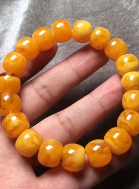 俄料天然原矿蜜蜡鸡油黄手链
