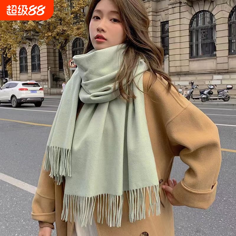 加厚纯色仿羊绒围巾女冬季羊毛百搭韩版披肩男秋冬白色加长