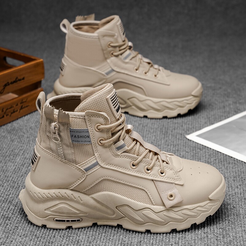 马丁靴男鞋秋季高帮复古工装靴厚底防水户外登山沙漠作战靴内增高