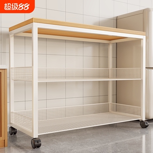 微波炉置物架落地多功能收纳架带轮整理架厨房加宽厨具烤箱放置架