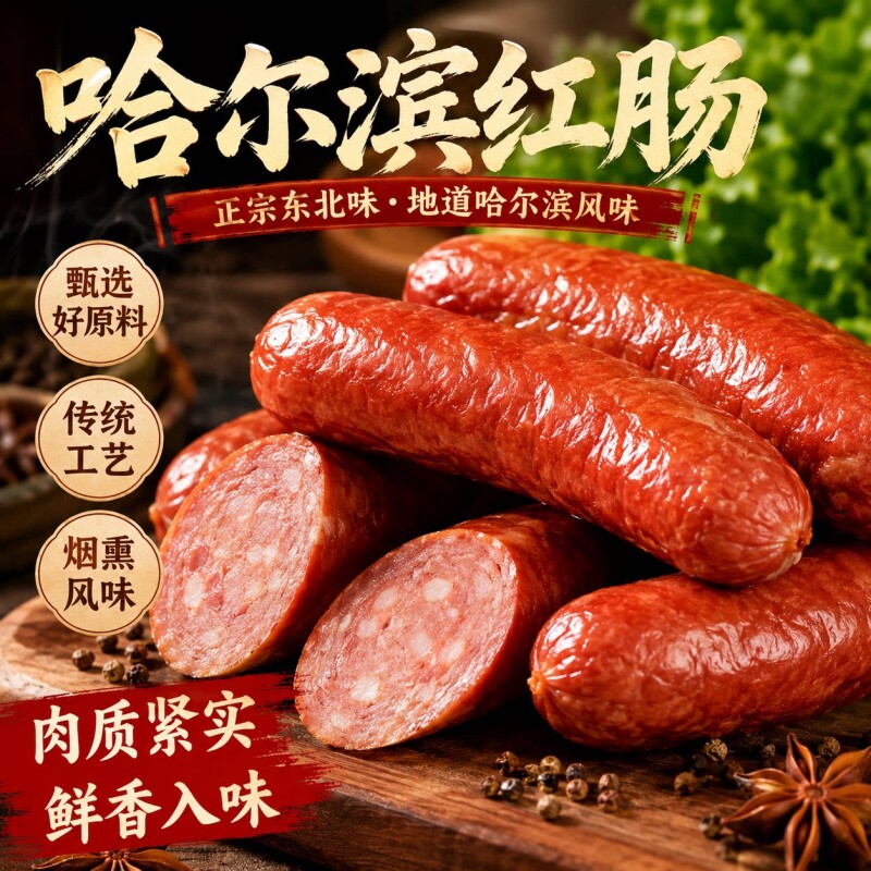 红肠央！正宗哈尔滨即食熟食火腿独立包装东北特产烟熏腊肠真空