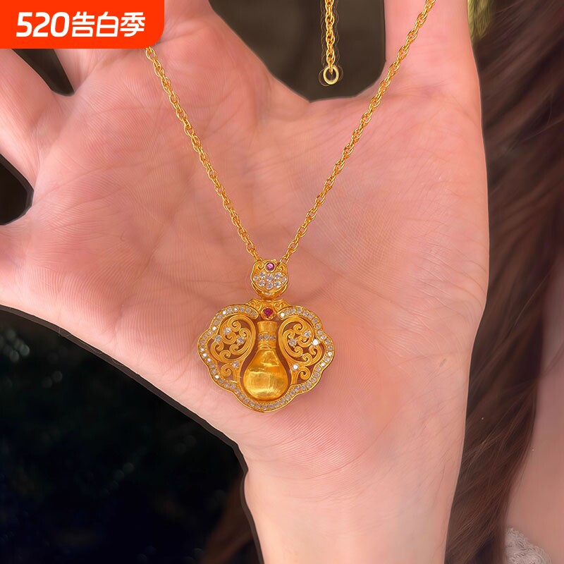 花丝祥云如意葫芦吊坠点钻可旋转福禄挂坠复古送女友精致高级饰品