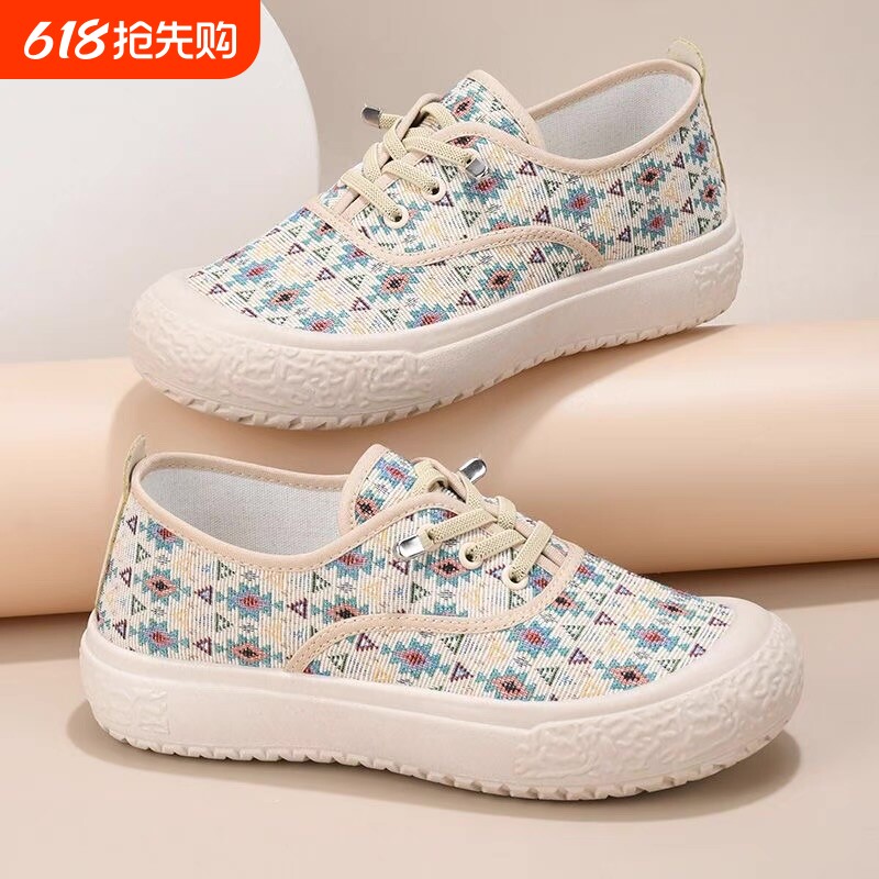 春秋厚底老北京布鞋女鞋不累脚休闲新款帆布鞋小香风渔夫鞋透气