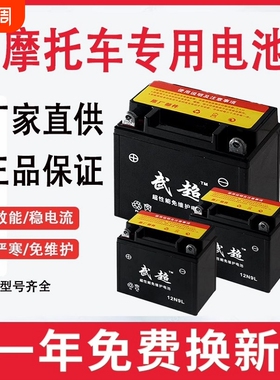 武超摩托车电瓶12v免维护125弯梁110踏板三轮车9a7a通用干蓄电池