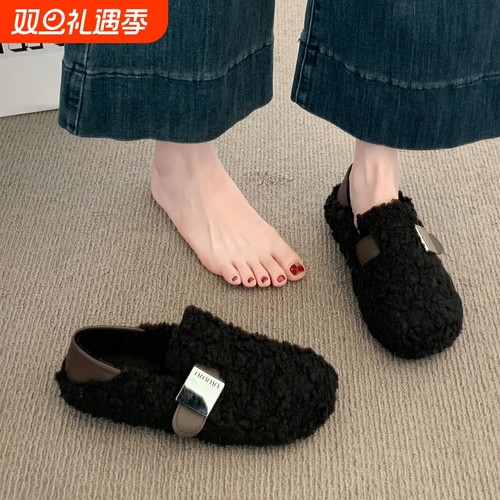 雪地靴女款2025冬季新款一脚蹬晚晚鞋外出百搭加绒毛毛鞋休闲棉鞋