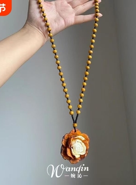 「枯木逢春」复古棕色串珠花朵项链独特百搭气质长款美拉德锁骨链