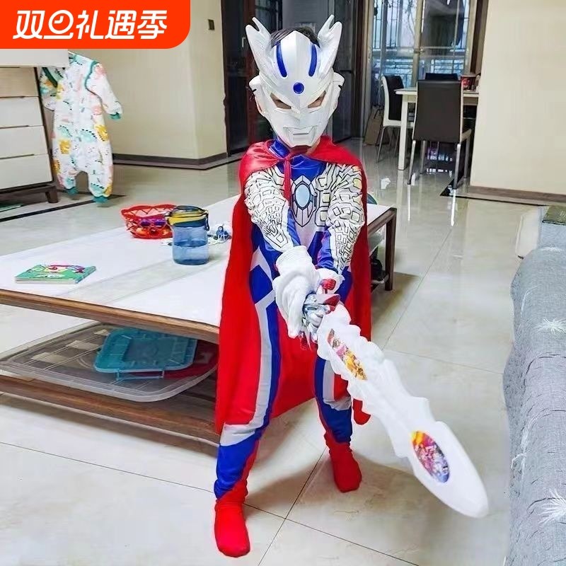 赛罗奥特曼衣服男童夏季套装迪迦男孩连体衣cos儿童表演出服1披风