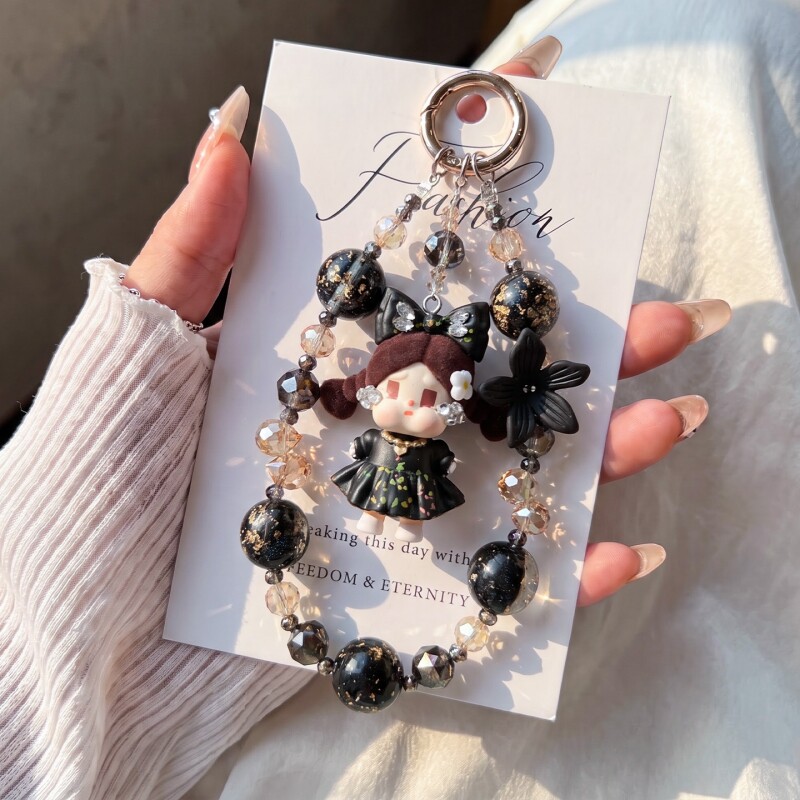 碎花裙人偶手工串珠手机挂链少女包包钥匙扣温柔小众闺蜜送礼配饰