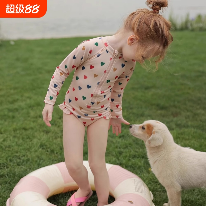 女小童连体式泳衣夏新款儿童长袖防晒速干女宝宝海边度假游泳衣12