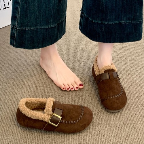 爆款复古休闲勃肯鞋女2025秋冬季新款内增高加绒豆豆鞋毛毛棉鞋子