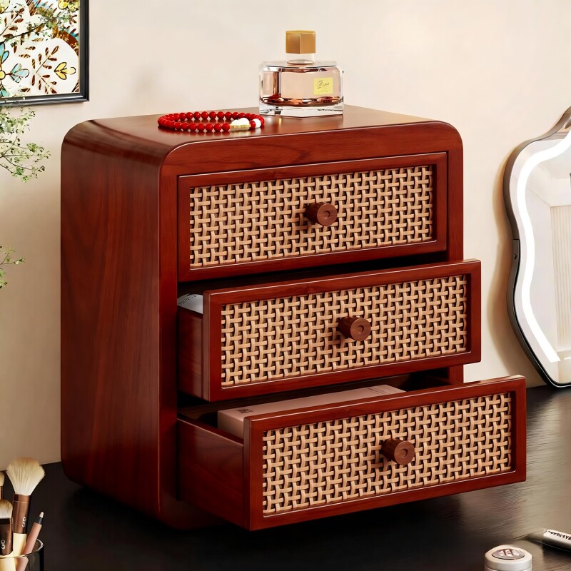 实木化妆品收纳盒桌面防尘抽屉口红整理架梳妆台分类护肤品整理架
