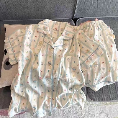 纯棉少女睡衣女夏季短袖短裤套装