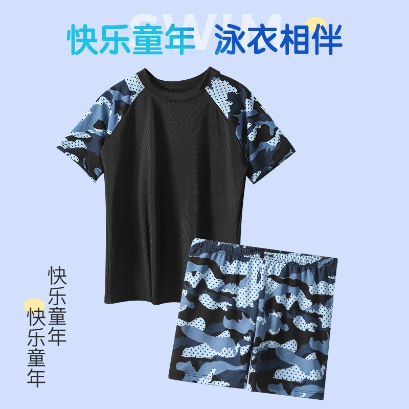 儿童泳衣男童泳裤套装冲浪服男孩分体短袖游泳衣韩版宝宝泳装Y22