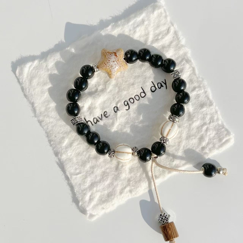 景德镇陶瓷手串执笔画墨新中式陶瓷手链饰品学生手编绳摆摊饰品精