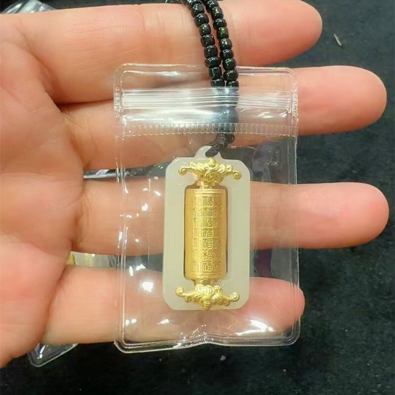 金镶玉转运筒吊坠转金筒项链仿和田白玉百福时来运转现货直播批发