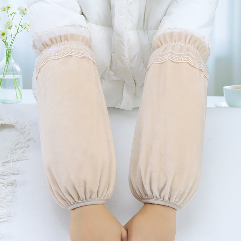 秋冬羽绒服袖套女工作防脏长款套袖成人家务厨房蕾丝花边护手袖头