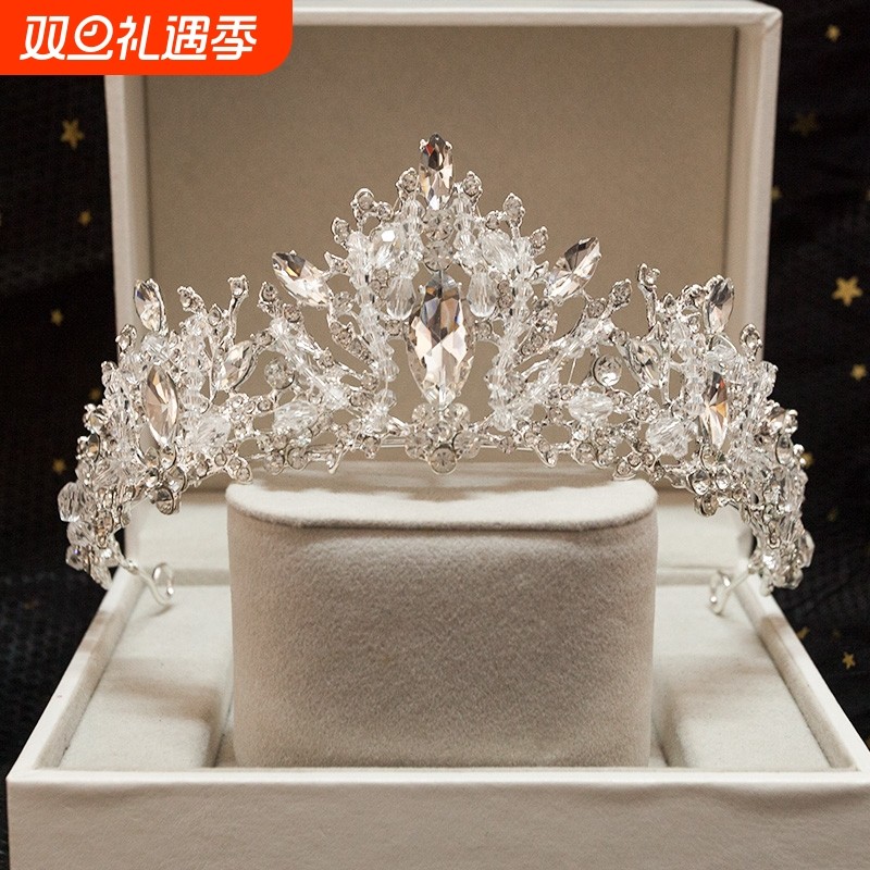 皇冠头饰儿童生日公主银色女童发箍演出走秀王冠女孩水晶发饰水钻