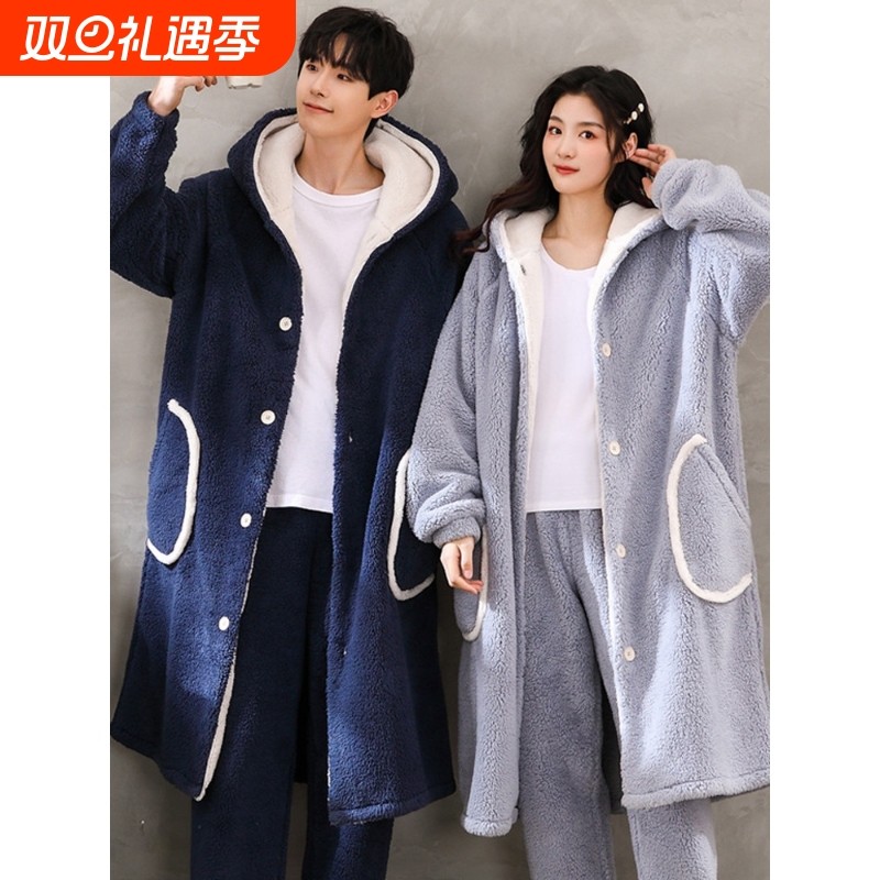 红豆睡袍女秋冬季长款可爱卡通珊瑚绒情侣浴袍男加绒加厚大码冬季