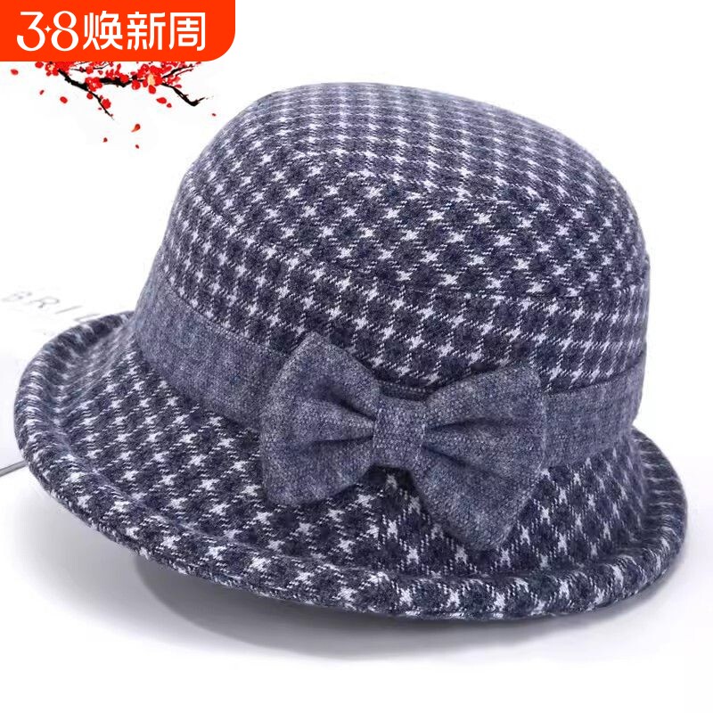 中老年新款秋冬帽女妈妈洋气毛呢礼帽渔夫帽奶奶加厚保暖盆帽春秋
