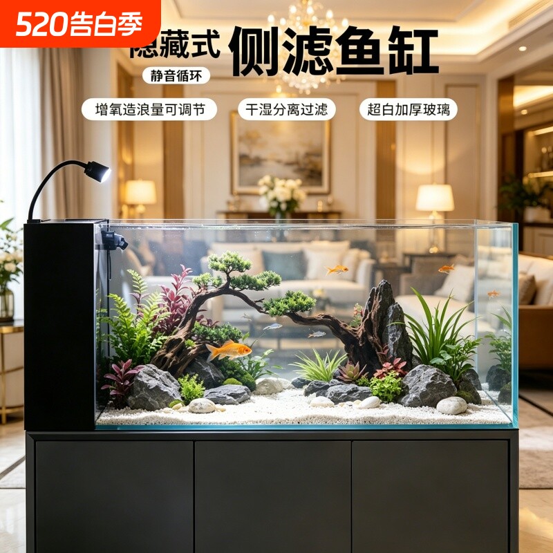 鱼缸溪流缸新升级高品质侧虑溪流缸家用客厅桌面生态造景免换水