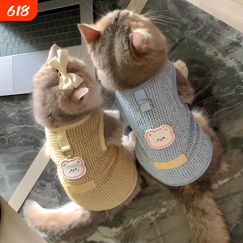 猫咪衣服夏季薄款防掉毛背心夏天布偶英短透气网纱可牵引宠物服饰