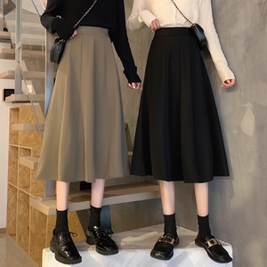 黑色半身裙女秋冬款高腰伞裙2024新款西装裙中长款A字裙裙子长裙