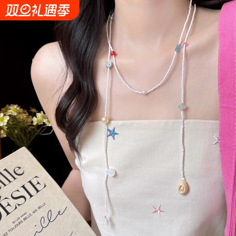 夏日度假风串珠贝壳项链女款2025新款高级感锁骨链彩色多巴胺颈链