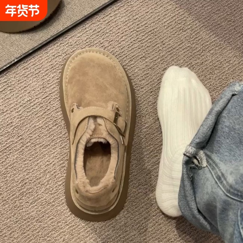 热风圈厚底加绒豆豆勃肯鞋女2025新款秋冬季一脚蹬毛毛乐福鞋博肯,女鞋,深口单鞋,淘宝优惠券,粉丝福利购,淘宝优惠卷