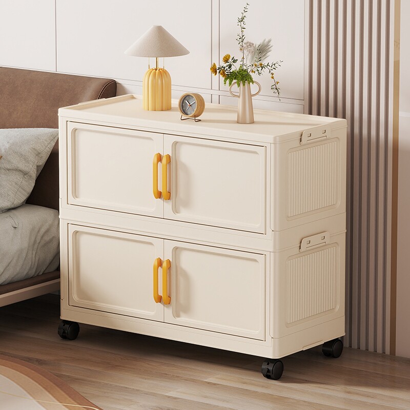 奶油风收纳柜家用多层零食折叠储物柜杂物玩具箱客厅靠墙置物柜子